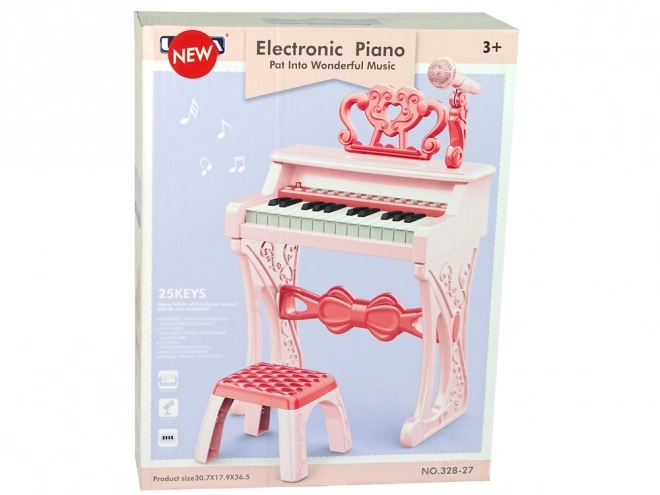 Pianoforte Elettrico Rosa con Sgabello 25 Tasti