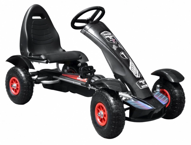 Go-kart a pedali XL da corsa per bambini 3+ nero + ruote gonfiabili + sedile regolabile + ruota libera