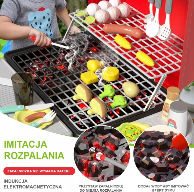 Woopie Barbecue da giardino per bambini interattivo con LED ed effetto vapore, set XL 41 pezzi