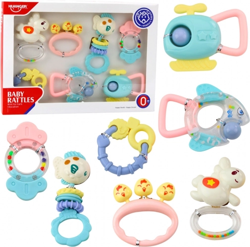 Set di sonagli e massaggiagengive per neonati – colori pastello, 7 pezzi