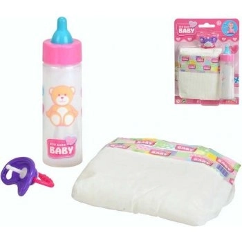 Set Biberon, Succhietto e Pannolino per Bambole New Born Baby