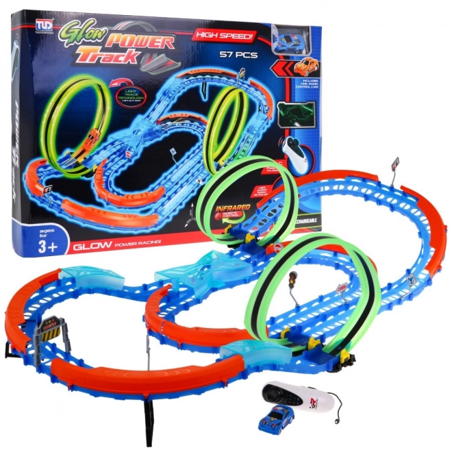 Pista da corsa fluorescente per bambini 3+ con auto LED e loop 360 gradi