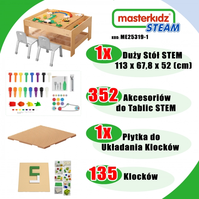 Tavolo educativo in legno Masterkidz con accessori STEM Wall