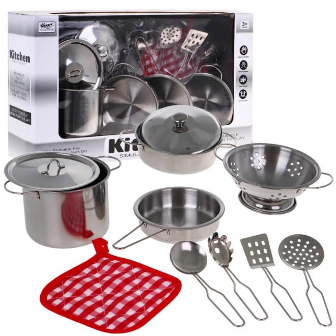 Set di pentole in metallo per bambini 3+ accessori da cucina 11 pezzi