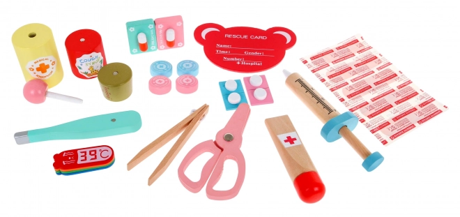 Set di dottore in legno per bambini con adesivi ed educative