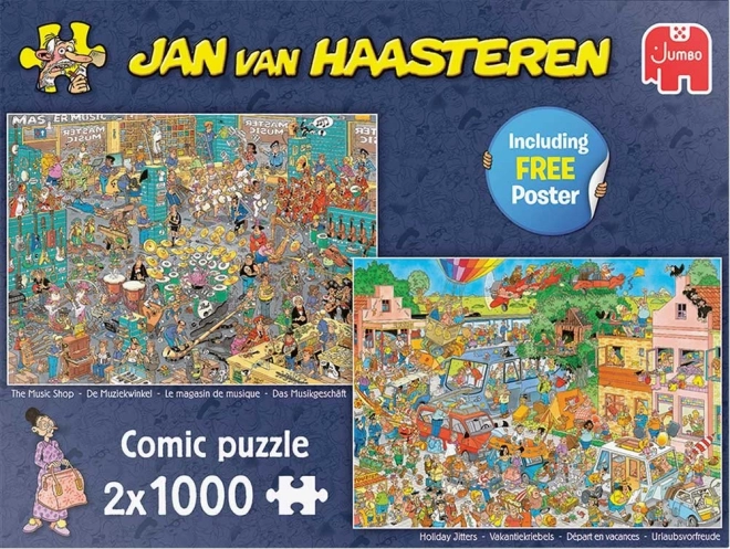 Puzzle Jan van Haasteren 2x1000 pezzi - Negozio di strumenti musicali & Panico in vacanza