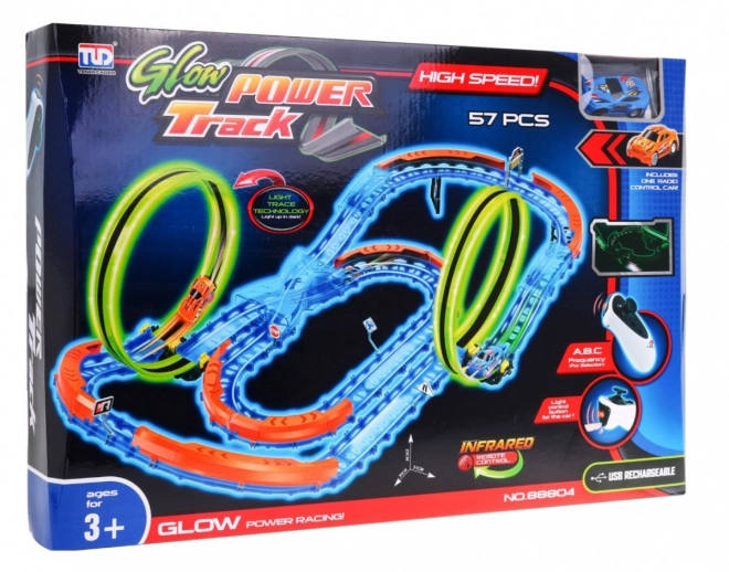 Pista da corsa fluorescente per bambini 3+ con auto LED e loop 360 gradi