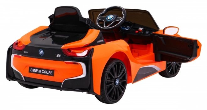 Auto a Batteria BMW I8 Lift Arancione + Telecomando + Partenza Lenta + Cinture a 3 Punti + MP3 USB + LED
