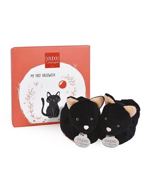 Doudou set regalo scarpe neonato gattino nero