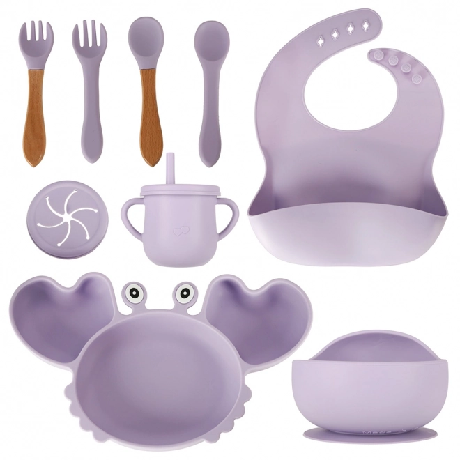 Set di stoviglie in silicone per bambini piccolo granchio 9 pezzi viola – viola