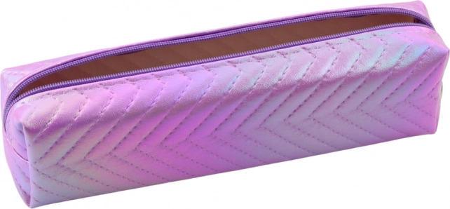 Astuccio scolastico olografico con motivo a foglie di abete viola 21x6cm