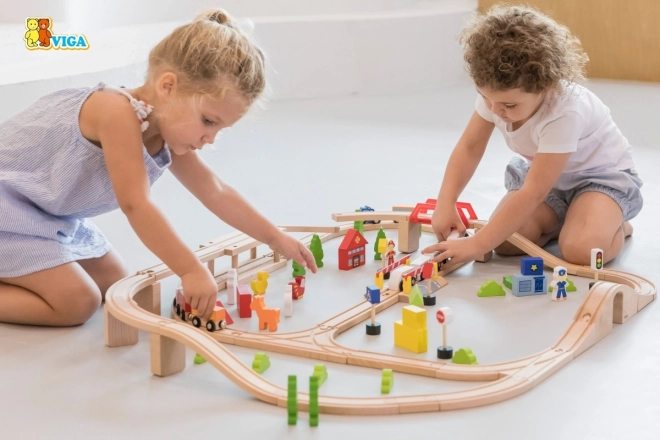 Pista dei treni in legno 90 pezzi