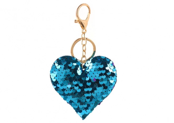 Portachiavi Cuore Paillettes Bicolore Argento Blu