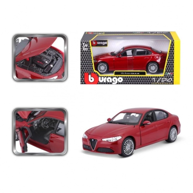 alfa romeo giulia modello scala 1:24 in metallo rosso metallizzato