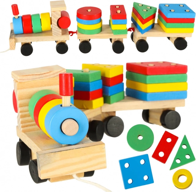 Trenino in legno con blocchi da costruzione e sorter 30 cm