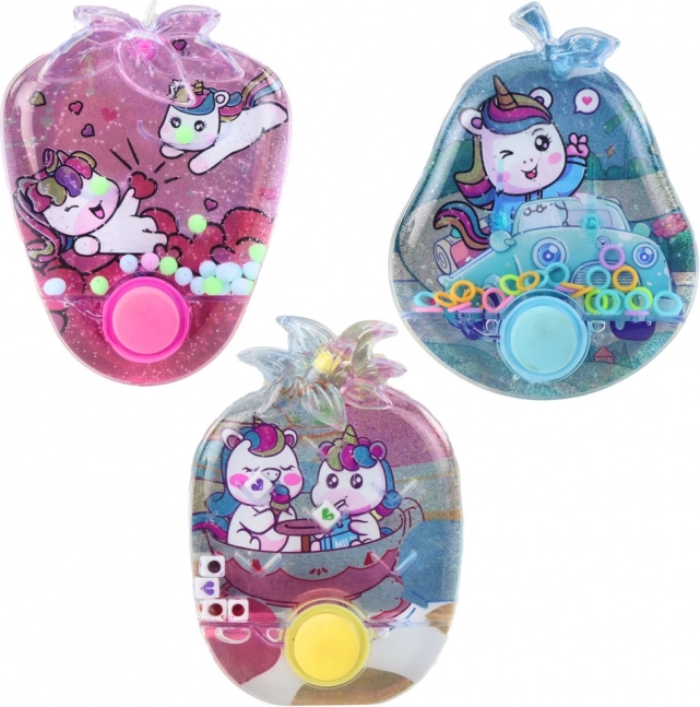 Gioco d'acqua tascabile con motivo decorato di unicorni