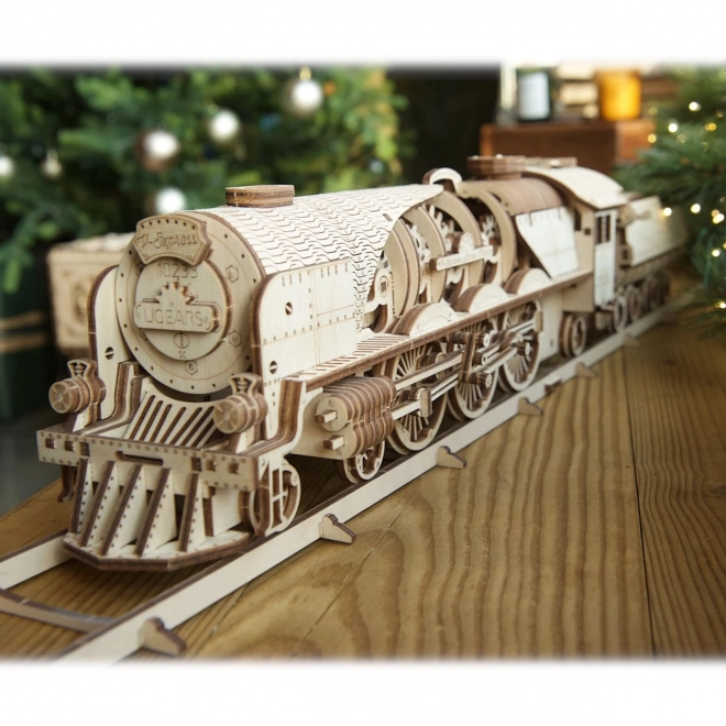 Locomotiva a tender meccanici in legno 3D Ugears