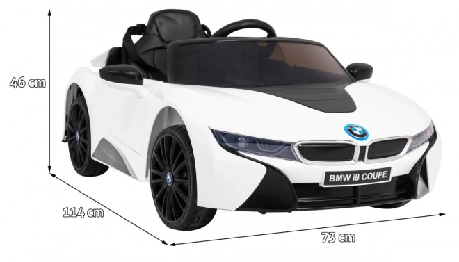 Auto a batteria BMW I8 Lift Bianco + telecomando + avviamento lento + cinture a 3 punti + MP3 USB + LED