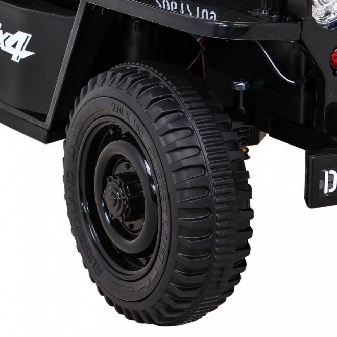 Auto militare retrò per bambini nero + trazione 4x4 + telecomando + 2 portapacchi + avvio lento + MP3 LED