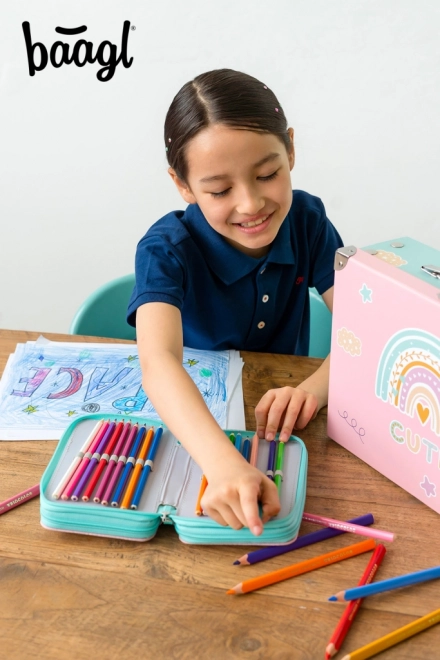 Astuccio scolastico a tre scomparti Arcobaleno rosa