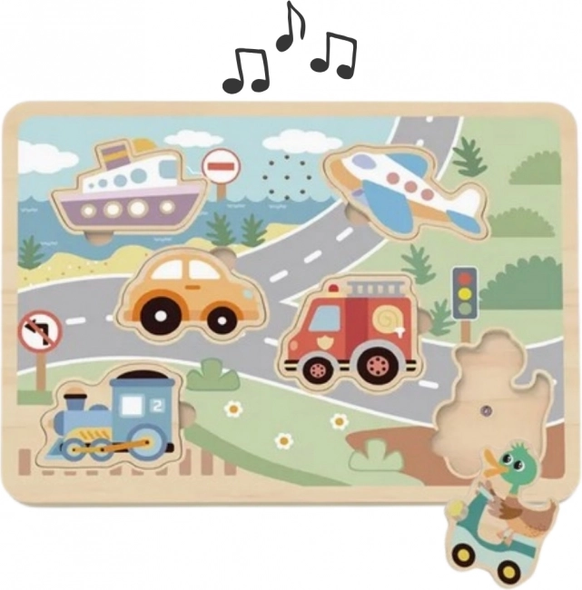 Puzzle interattivi in legno Tooky Toy veicoli
