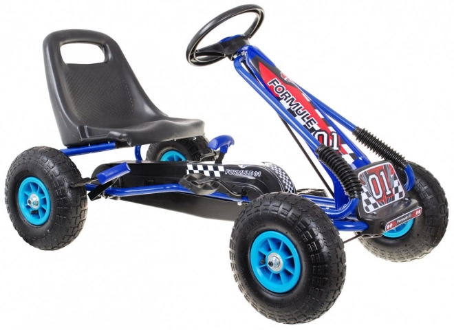 Gokart a pedali per bambini blu con pneumatici gonfiabili e sedile regolabile