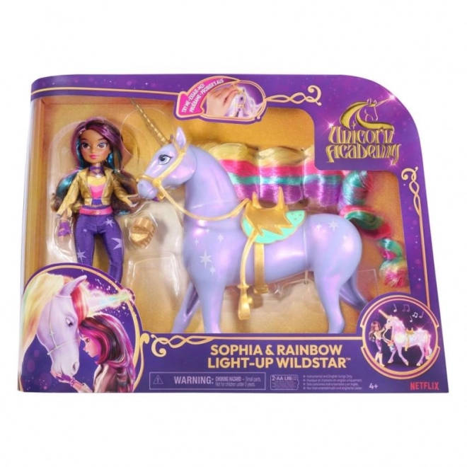 Accademia Unicorno Unicorno Luminoso Wildstar Con Bambola Sophia 24cm