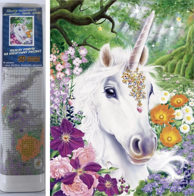 Set per pittura di diamanti - unicorno nei fiori