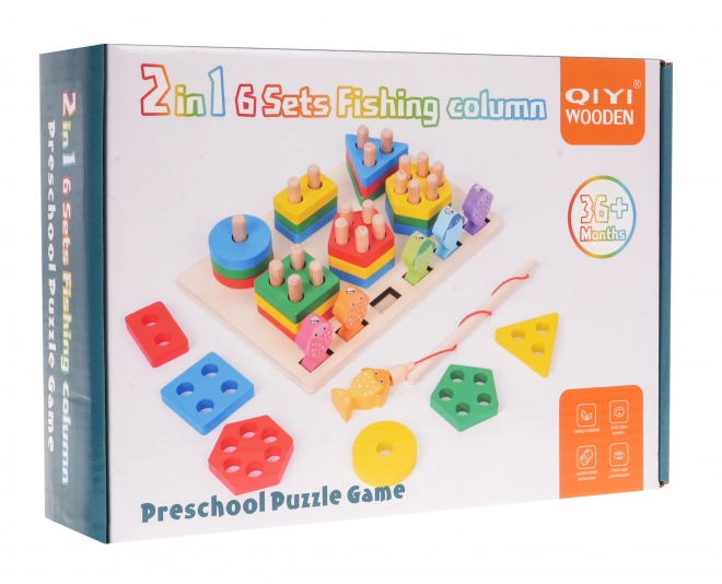 Gioco educativo in legno 2 in 1: puzzle sensoriale e pesca di pesciolini