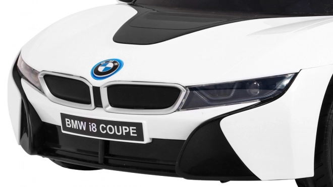 Auto a batteria BMW I8 Lift Bianco + telecomando + avviamento lento + cinture a 3 punti + MP3 USB + LED