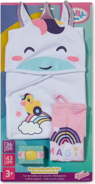 Baby born set asciugamani con unicorno e arcobaleno