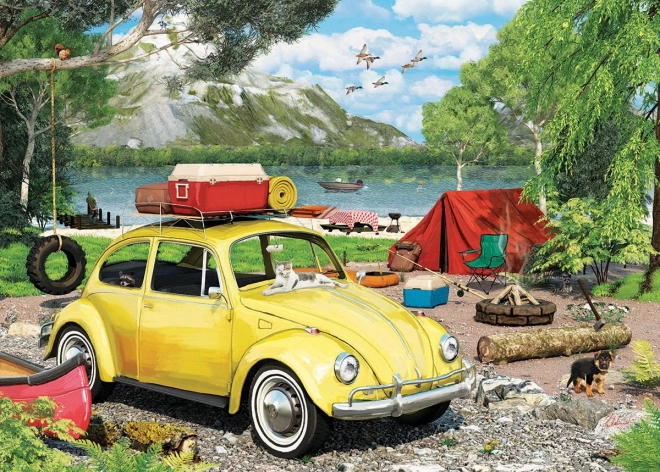 Puzzle in scatola di metallo Volkswagen Beetle al campeggio 550 pezzi