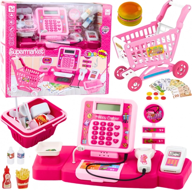Cassa rosa e cestino - set commerciale per bambini