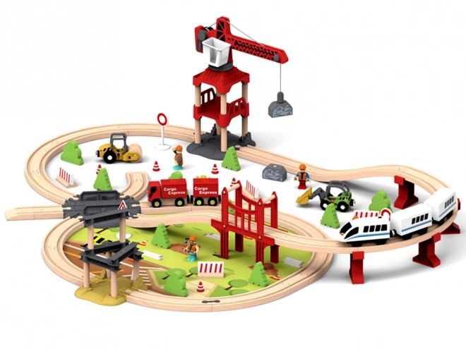 Set gioco di legno per bambini con treno e gru