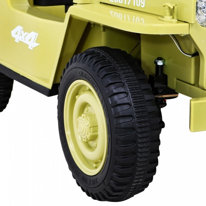 Auto militare retrò per bambini beige + trazione 4x4 + telecomando + 2 portabagagli + avvio lento + MP3 LED