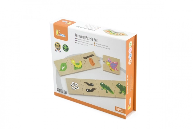 Puzzle in legno animali e piante crescenti