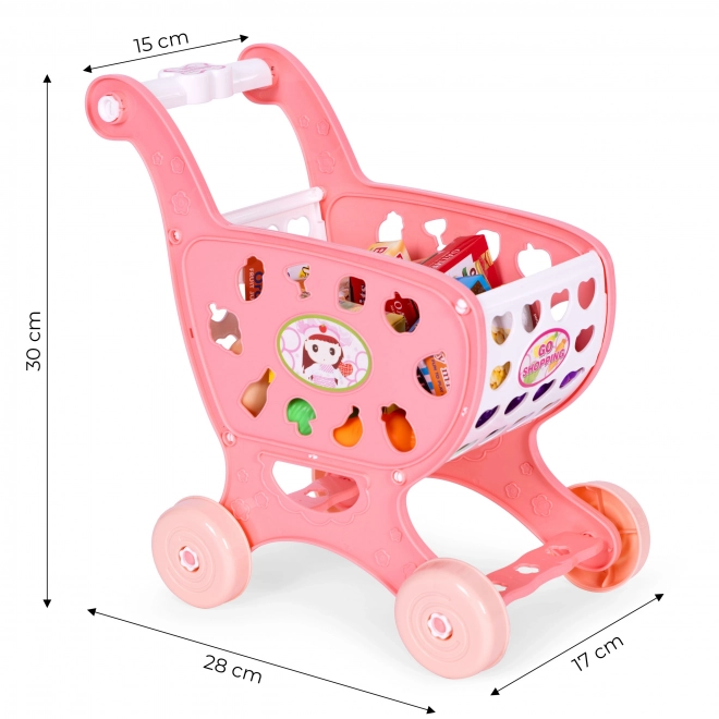 Carrello della spesa rosa per bambini con accessori