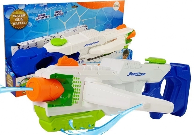 Pistola ad acqua blu-bianco 1000 ml con bracci pieghevoli