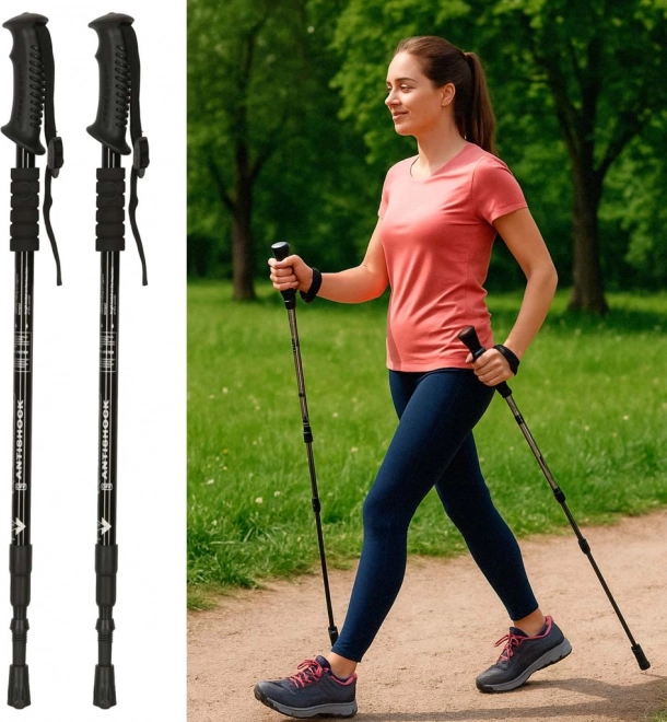 Bastoncini da trekking pieghevoli Nordic Walking, neri, 2 pezzi