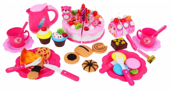 Set di organizzazione festa per bambini 3+ rosa torta con dolcetti e candela interattiva