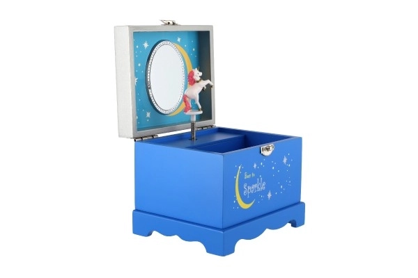 Gioielliere musicale unicorno in legno azzurro