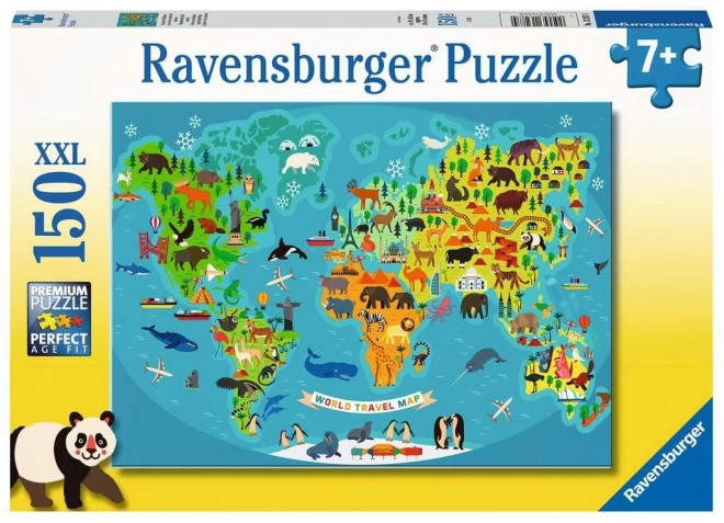 Puzzle Mappa del Mondo Animali Selvaggi XXL 150 pezzi