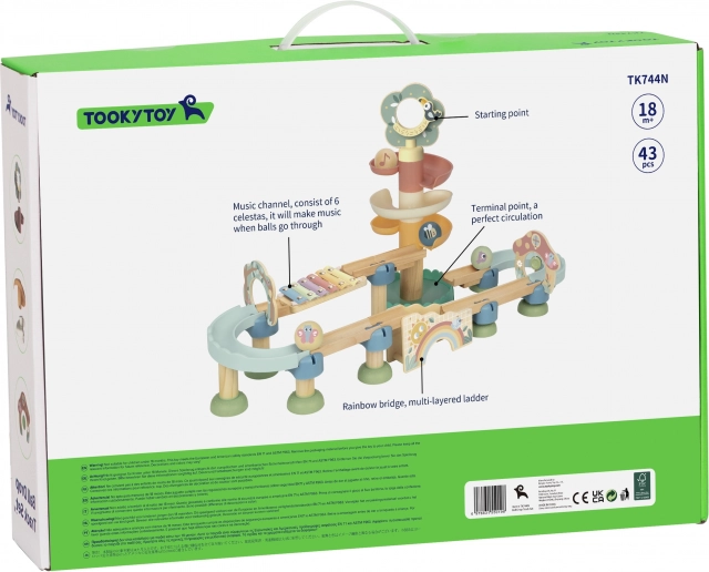 Pista di biglie in legno con xilofono Tooky Toy 44 pezzi