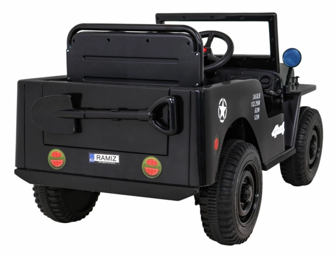 Auto militare retrò per bambini nero + trazione 4x4 + telecomando + 2 portapacchi + avvio lento + MP3 LED
