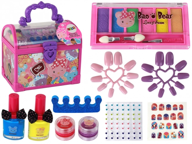 Valigetta Bellezza Rosa per Bambini con Accessori Trucco e Unghie