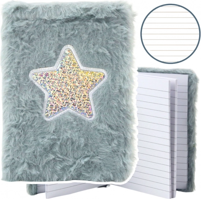 Blocco note peluche con stella scintillante grigia A6