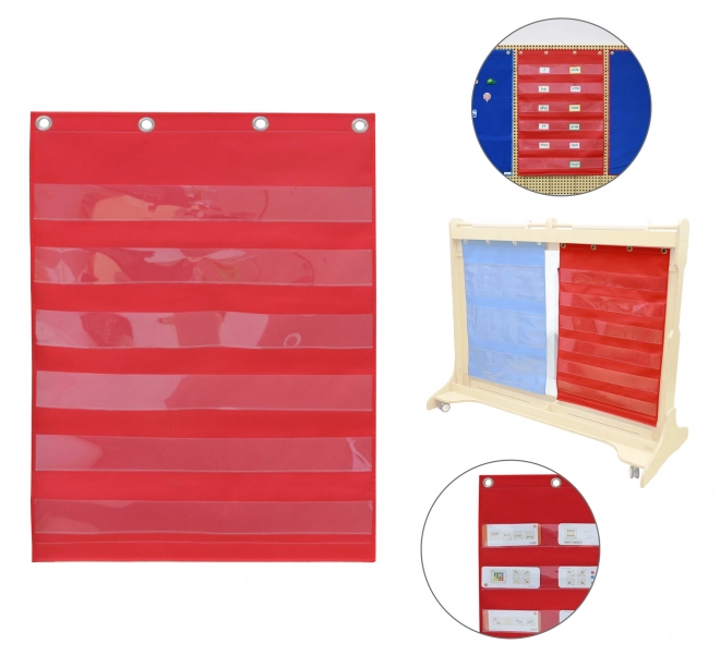 Lavagna rossa con tasche per schede e immagini Masterkidz