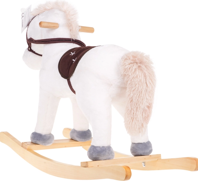 Cavalluccio a dondolo per bambini con pattini in legno e suoni – Bianco