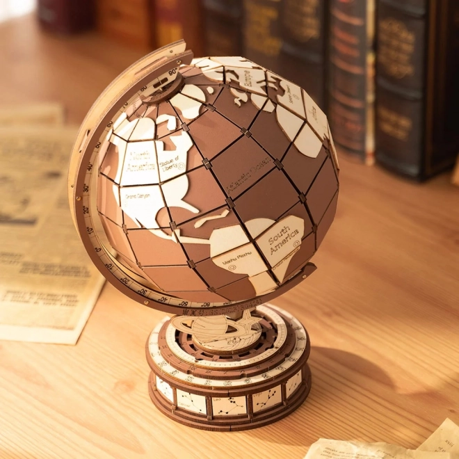 Puzzle 3D in legno Globo con meraviglie del mondo