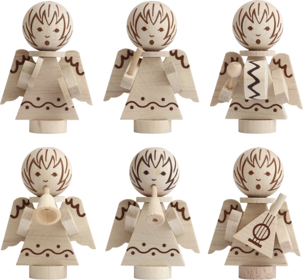 Detoa decorazioni natalizie angioletti in legno, set 6 pz